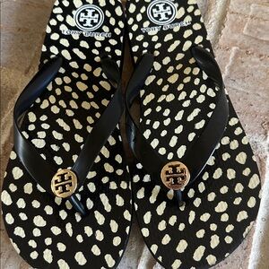 Tory Burch 9.5 10 Black and Cream Polka Dot Sandals